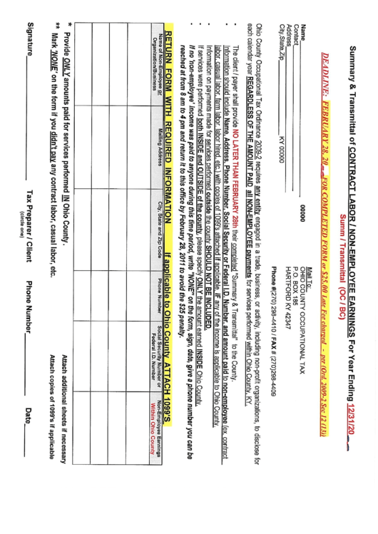 Contract Labor / Non-Employee Earnings Form Printable pdf