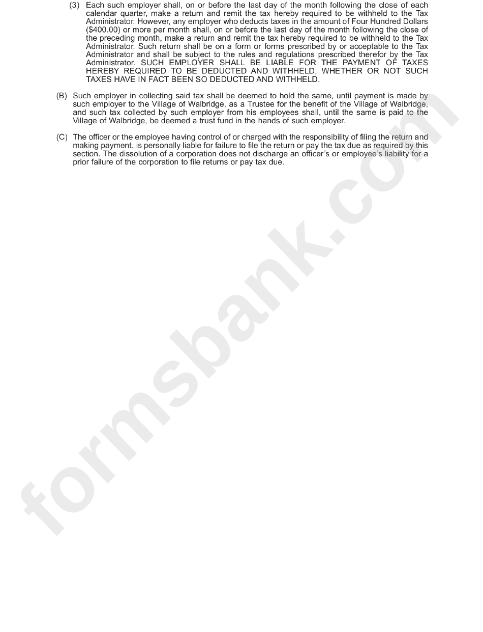 Form Sw-3 - Withholding Tax Package - Village Of Walbridge