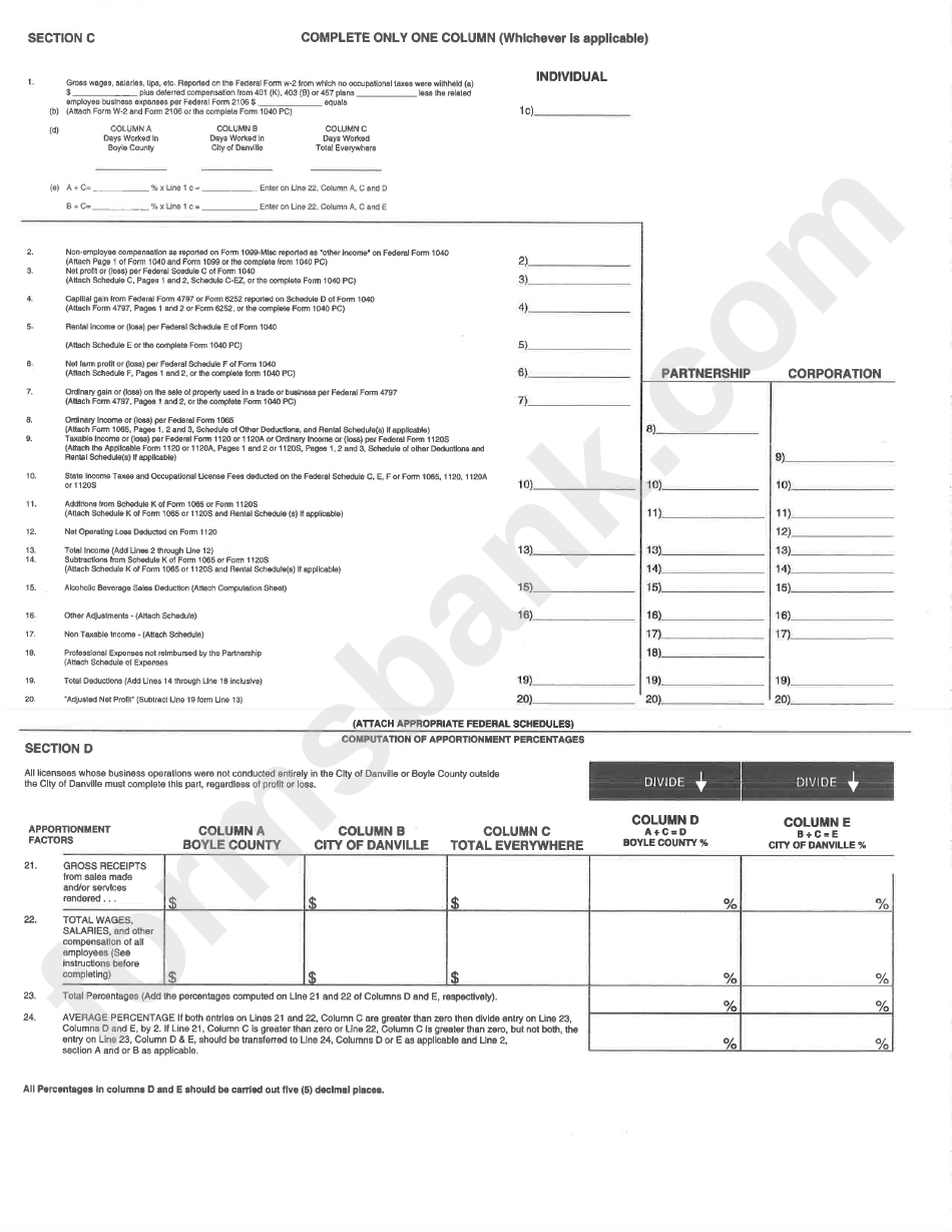 Bccd - Form 2 - Boyle County And City Of Danville Annual License Fee Return