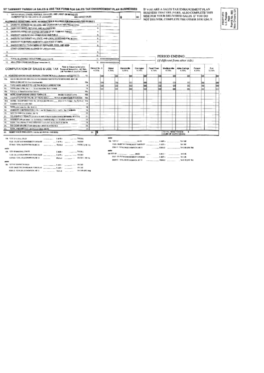 St Tammany Parish La Sales & Use Tax Form For Sales Tax Enhancement Plan Businesses Printable pdf