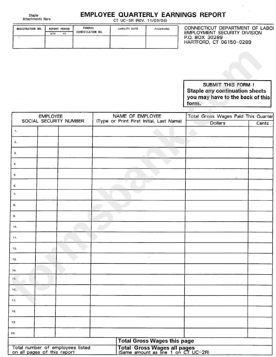Form Ct Uc-5r - Employee Quarterly Earnings Report 2006