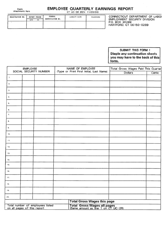 Form Ct Uc-5r - Employee Quarterly Earnings Report 2006 Printable pdf
