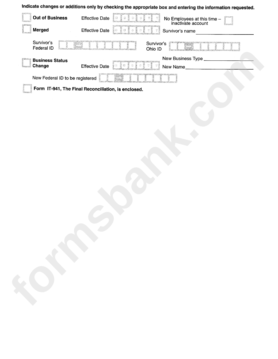 Change Of Ohio Employer Name, Adress, Of Status Form - 2000