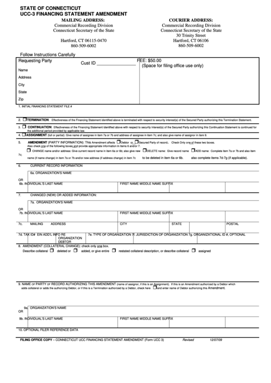 Form Ucc-3 - Financing Statement Amendment - 2009 Printable pdf