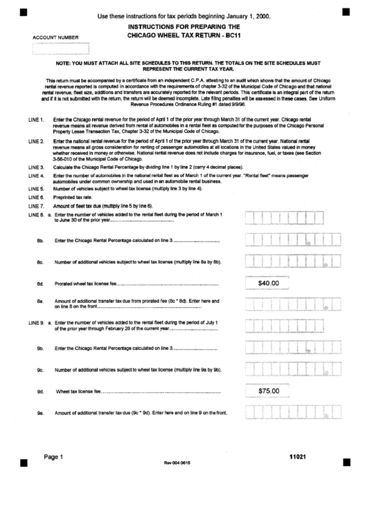 Instructions For Preparing The Chicago Wheel Tax Return (Form Bcll) 2000 Printable pdf