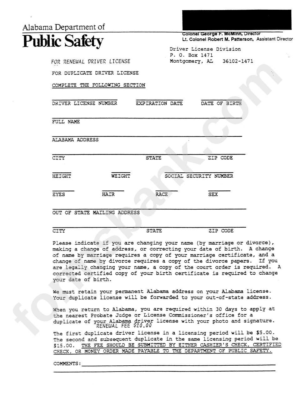 Driver License Division Form - Alabama Department Of Public Safety