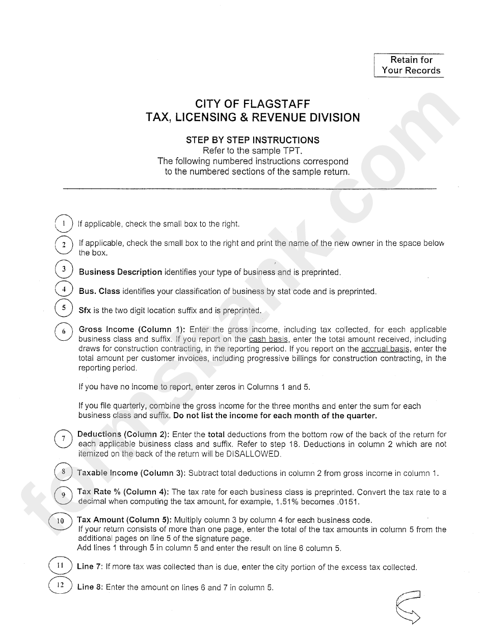 Instructions For City Of Flagstaff Transaction Privilege (Sales) Tax Return