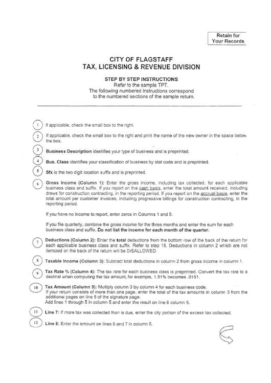 Instructions For City Of Flagstaff Transaction Privilege (Sales) Tax Return Printable pdf
