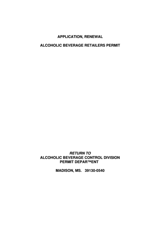 Instructions For Application, Renewal Alcoholic Beverage Retailers Permit Printable pdf