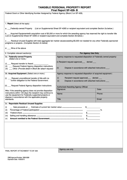 Form Sf-428-B - Tangible Personal Property Report Printable pdf