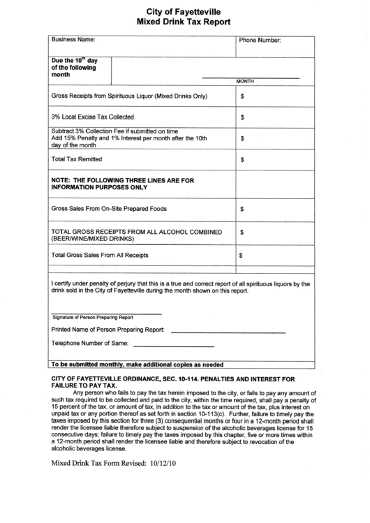 Mixed Drink Tax Report Printable pdf