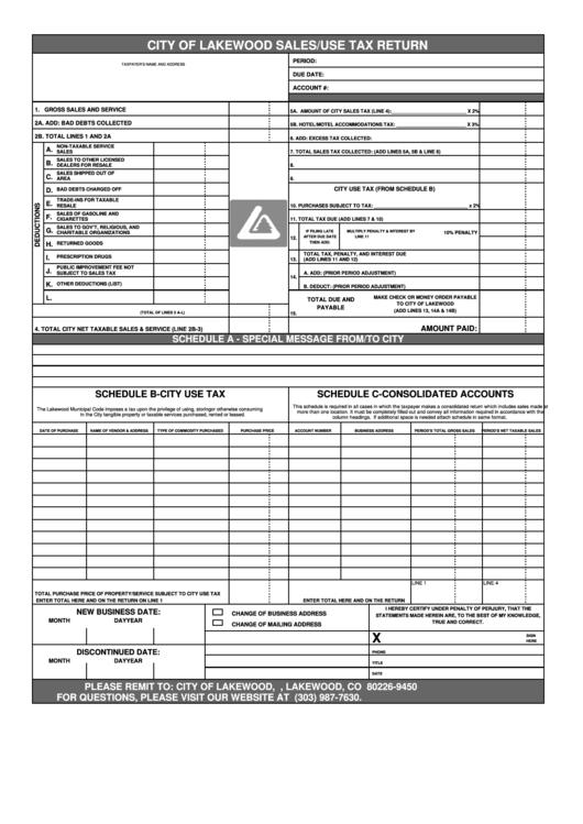 City Of Lakewood Sales/use Tax Return Form Printable pdf