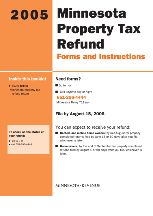 Form M1pr Minnesota Property Tax Refund Return Instructions 2005 Printable Pdf Download