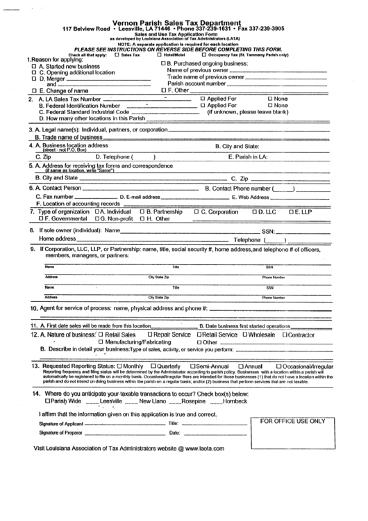 Sales And Use Tax Application Form Printable pdf