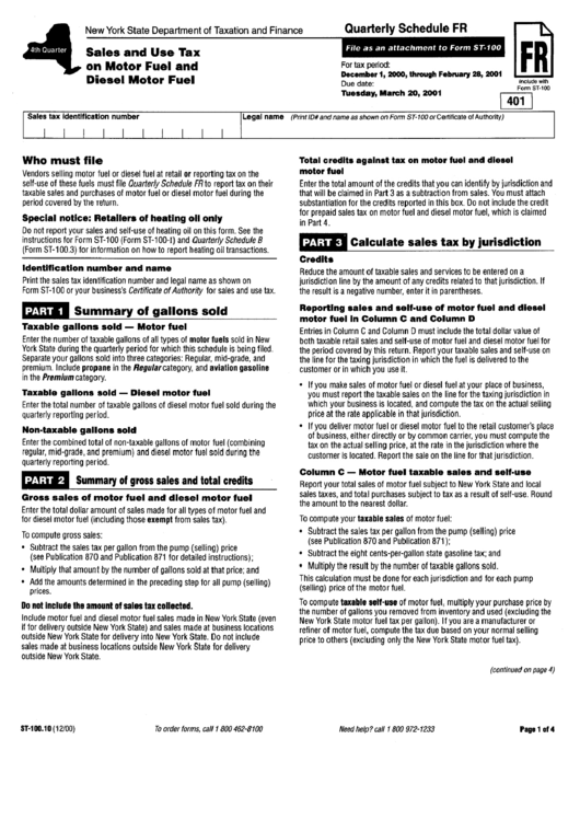 Form St-100.10 - Sales And Use Tax On Motor Fuel And Diesel Motor Fuel December 2000 Printable pdf