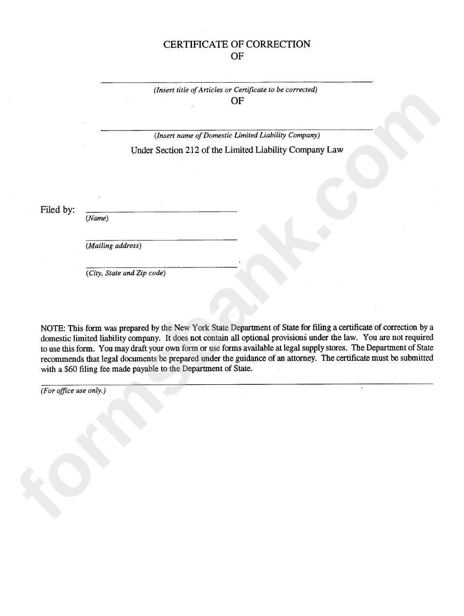 Form Dos-1365 -Certificate Of Correction July 1999