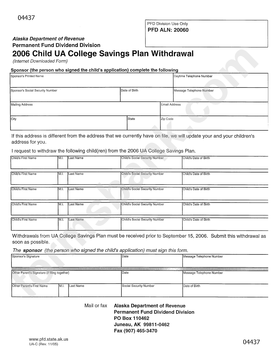 Form Ua-C - Child Ua College Savings Plan Withdrawal November 2005