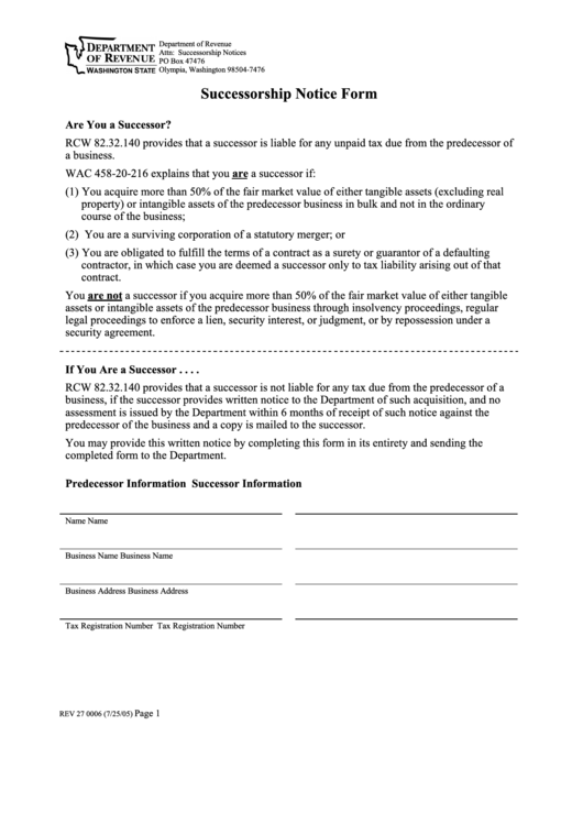 Successorship Notice Form Printable pdf