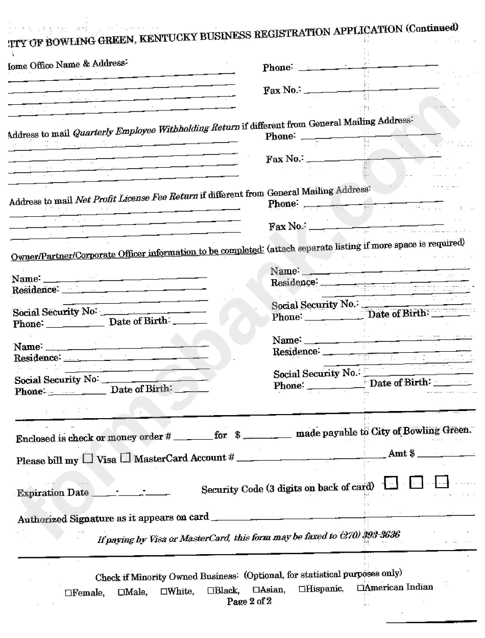Business Registration Form Instructions - City Of Bowling Green, Kentucky