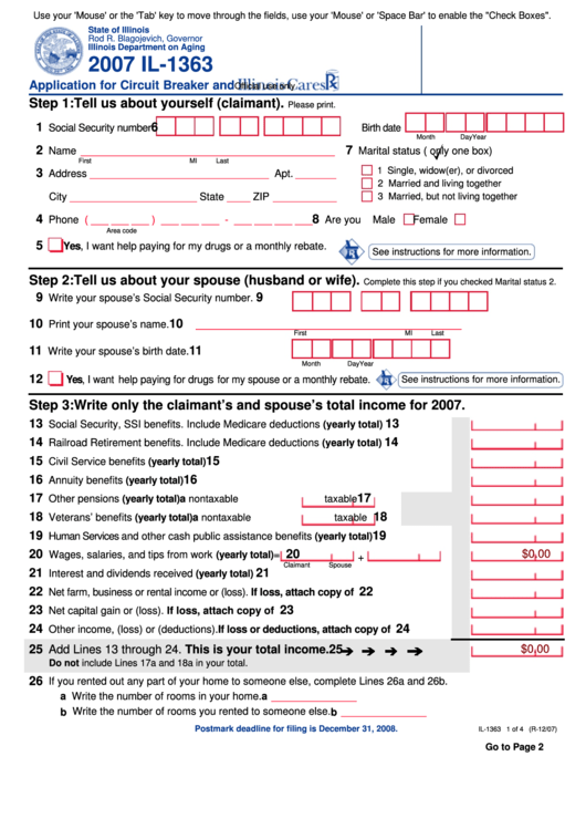 Form Il-1363 - Application For Circuit Breaker And Illinois Cares - 2007 Printable pdf