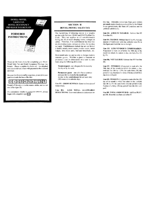Instructions For Form 8010 - Hotel-Motel Salestax Hotel Occupancy Privilegetax Return Printable pdf