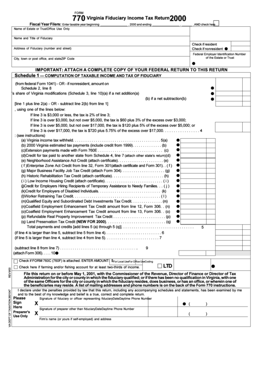 Form 770 - Virginia Fiduciary Income Tax Return - 2000 Printable pdf
