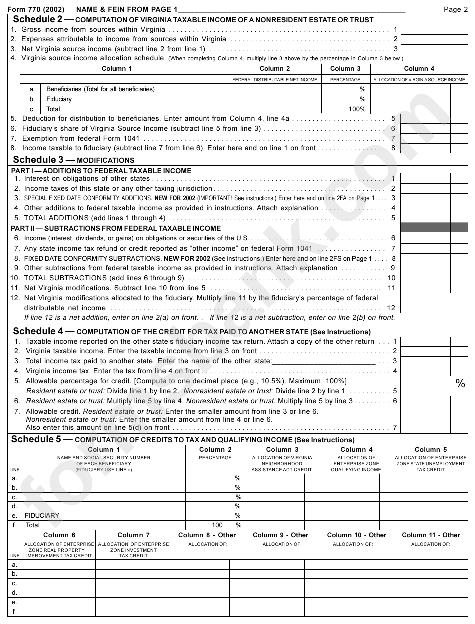 Form 770 - Virginia Fiduciary Income Tax Return - 2002