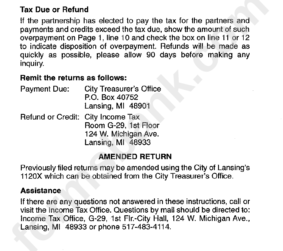 Instructions For Form L-1065 - Lansing, Michigan Partnership Income Tax Return