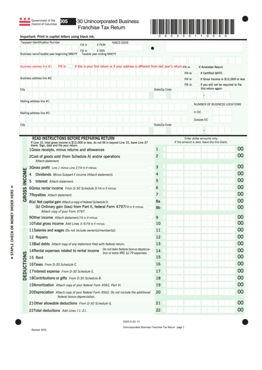 form-d-30-unincorporated-business-franchise-tax-return-2005