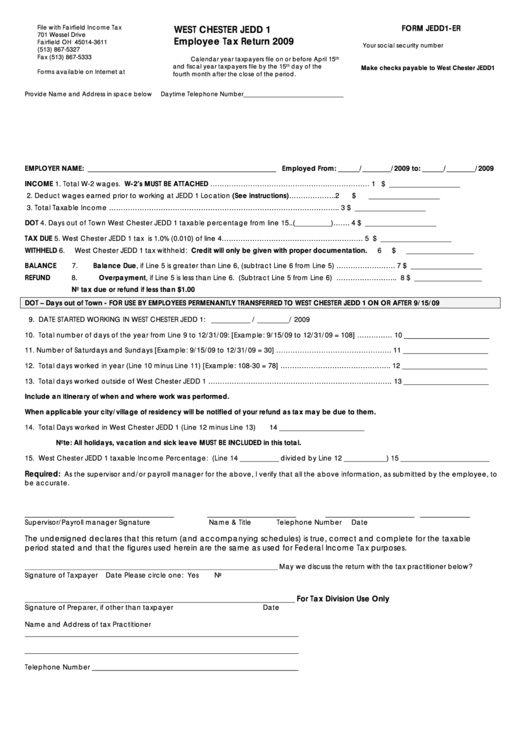 Form Jedd1-Er - Employee Tax Return - 2009 Printable pdf