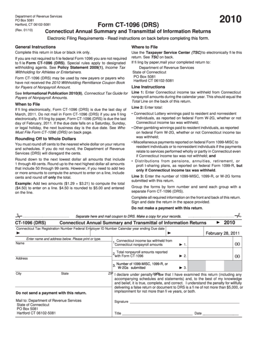 Form Ct1096 (Drs) Connecticut Annual Summary And Transmittal Of
