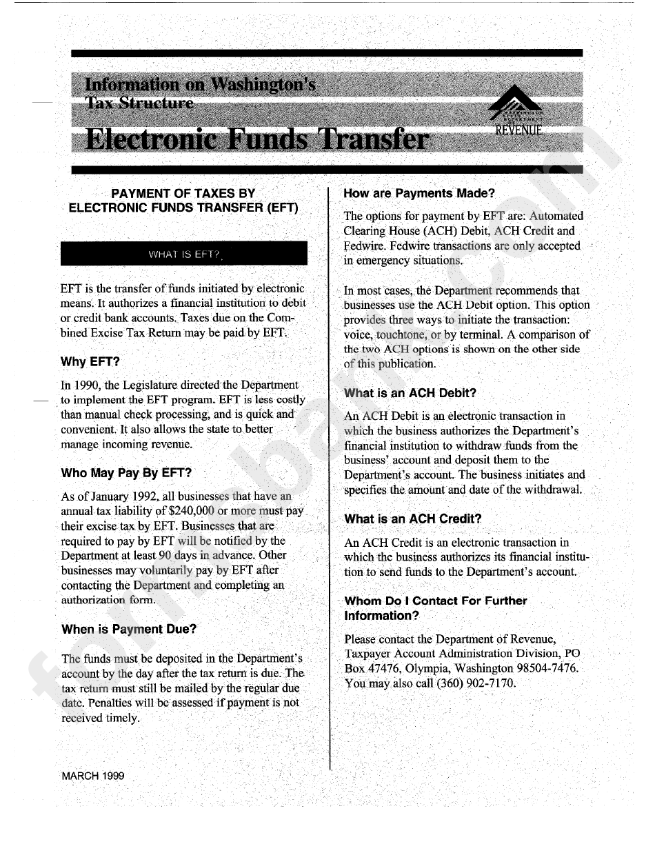 Electronic Funds Transfer - Information On Washington