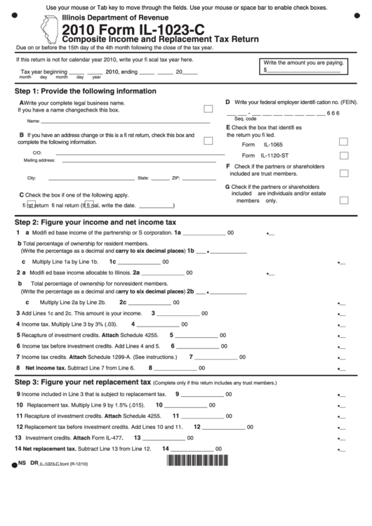 Fillable Form Il-1023-C - Composite Income And Replacement Tax Return 2010 Printable pdf