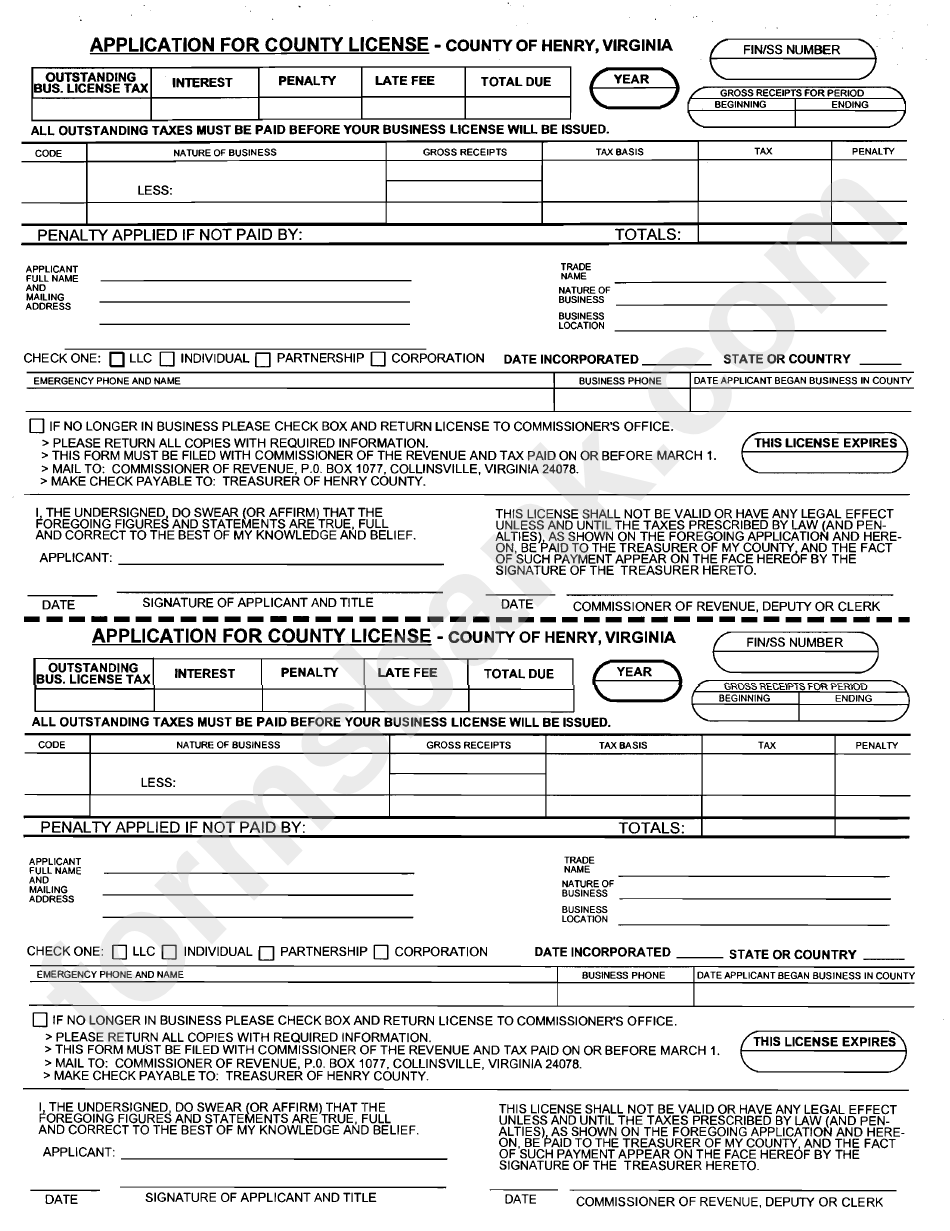 Application For County License Form - 2010