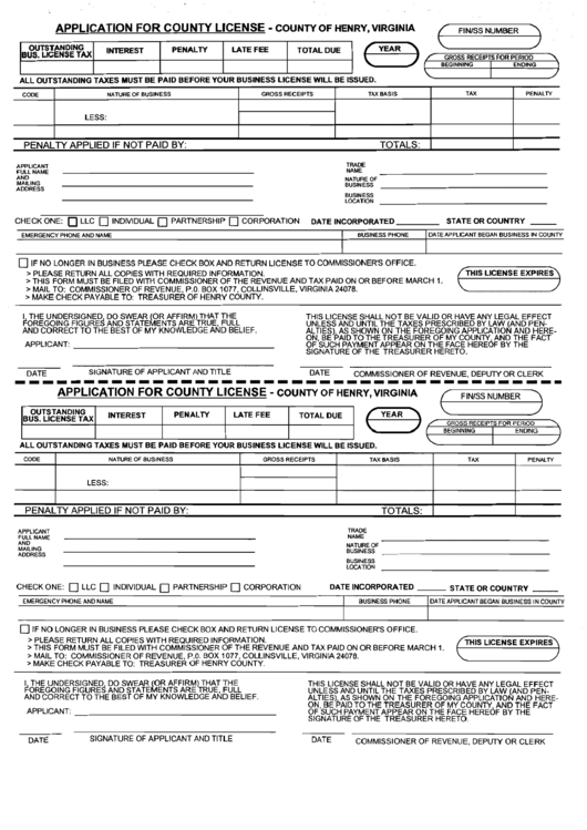 Application For County License Form - 2010 Printable pdf