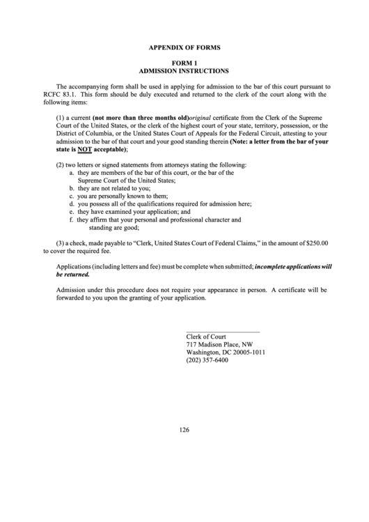 Form 1 - Admission Instructions Printable pdf