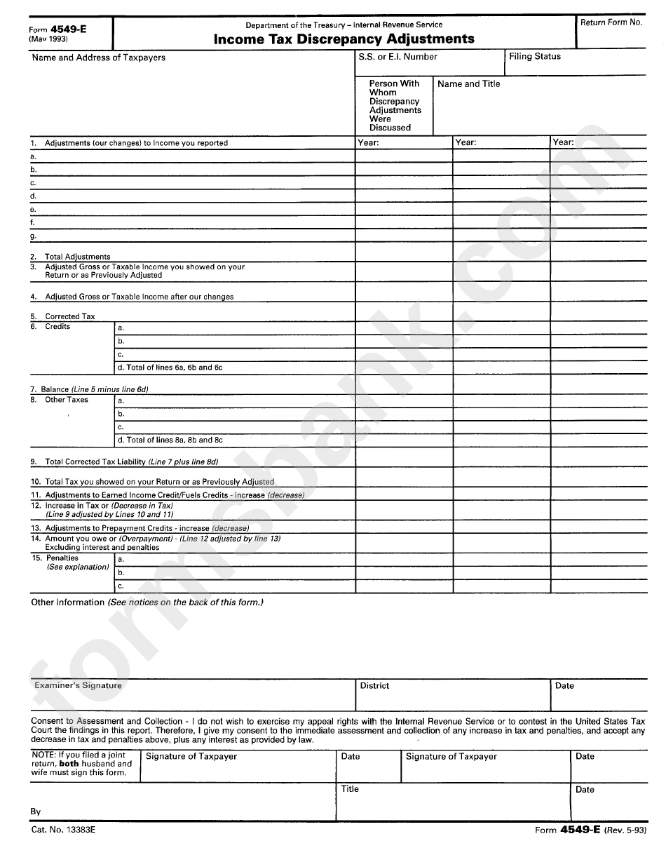 Form 4549-E - Income Tax Discrepancy Adjustments 1993