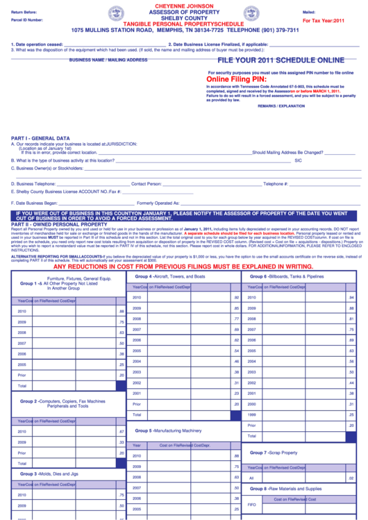 Fillable Tangible Personal Property Schedule - Shelby County - 2011 Printable pdf