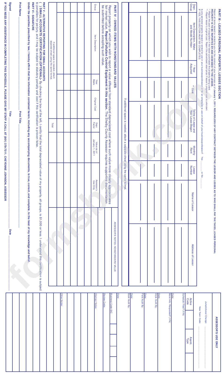 Tangible Personal Property Schedule - Shelby County - 2011