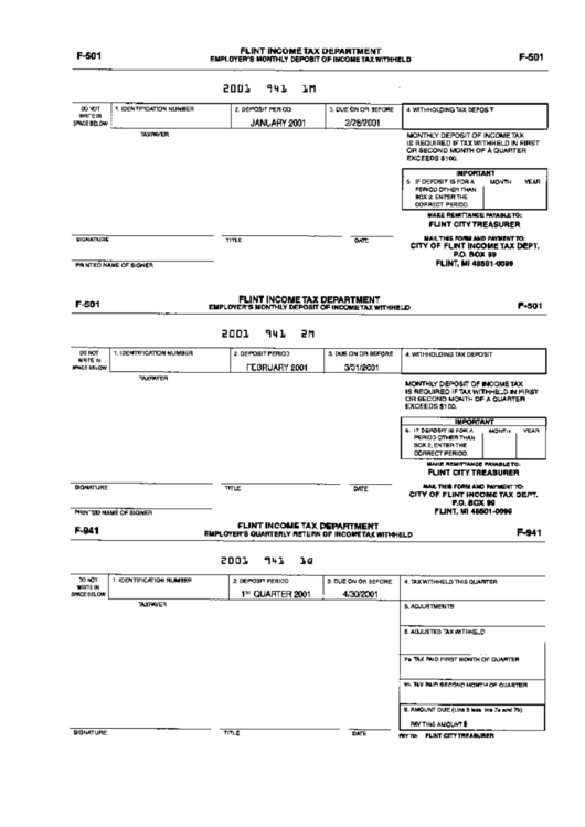 Form F-501 - Employer'S Monthly Deposit Of Income Tax Withheld - City ...