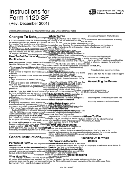 Instructions For Form 1120-Sf - (Rev. December 2001) Printable pdf