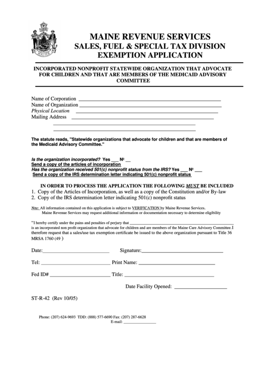 Form St-R-42 - Incorporated Nonprofit Statewide Orgnization Printable pdf