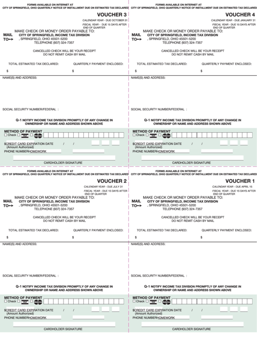 Form Q-1 - Tax Payment Vouchers Form - City Of Springfield Printable pdf