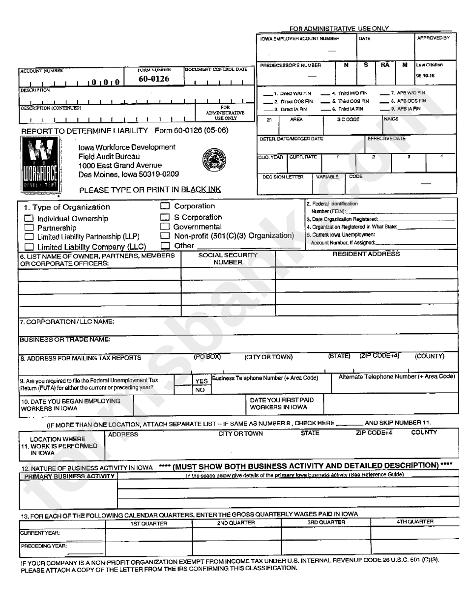 Form 60-0126 - Report To Determine Liability