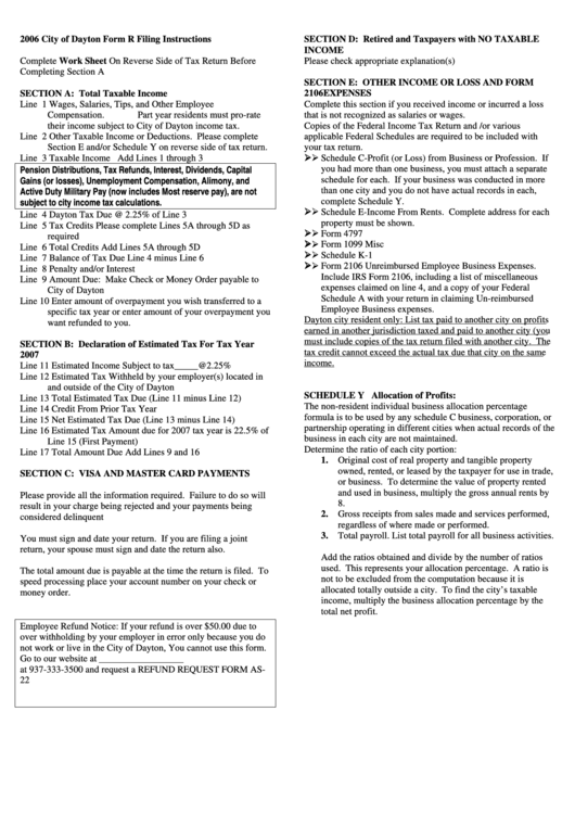 2006 City Of Dayton Form R Filing Instructions Printable pdf