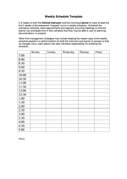 Weekly Schedule Template Printable pdf