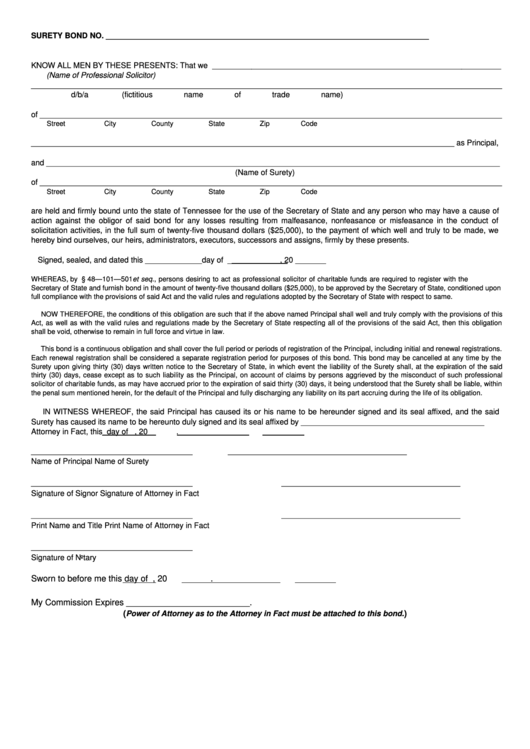 Fillable Form Ss-6004 - Surety Bond Printable pdf