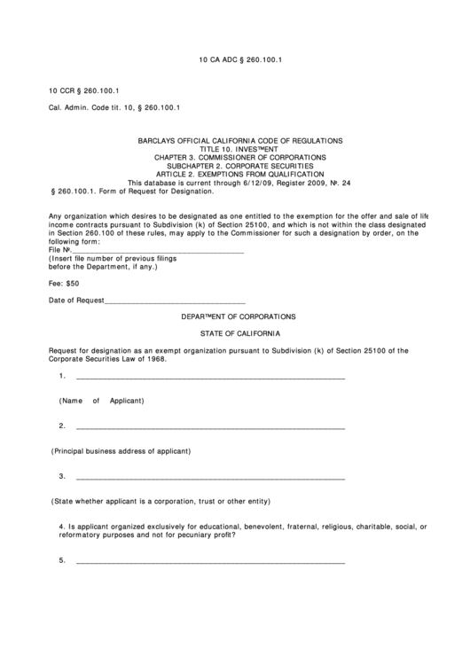 Form Of Request For Designation Printable pdf