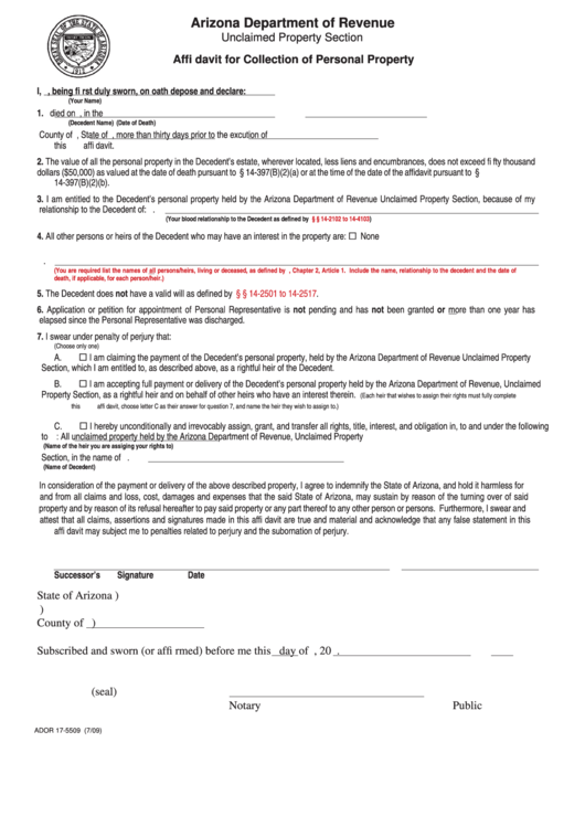 Form 175509 Affidavit For Collection Of Personal Property printable