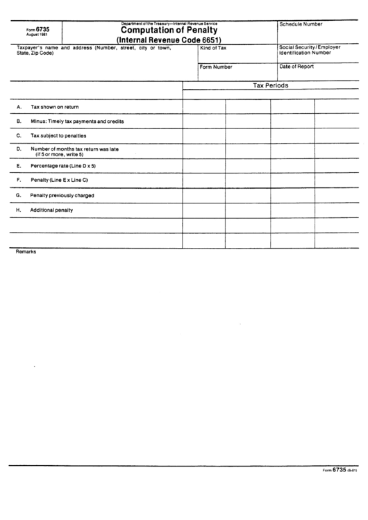 Form 6735 - Computation Of Penalty - Department Of The Treasury Printable pdf